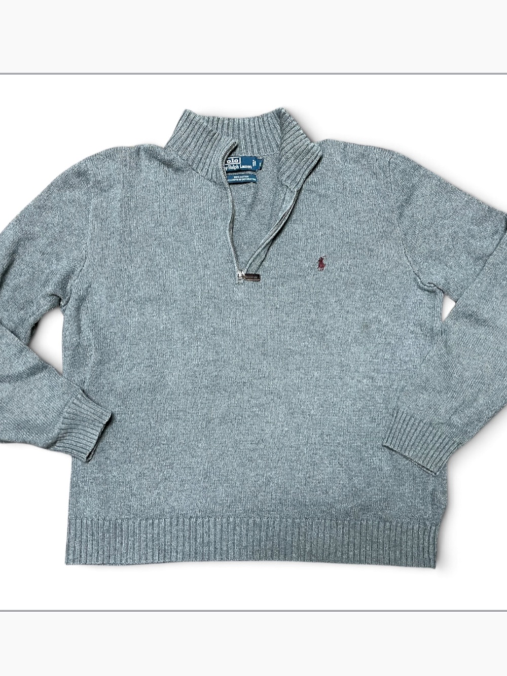 Polo by Ralph Lauren Light Gray Quarter-Zip Wool Sweater